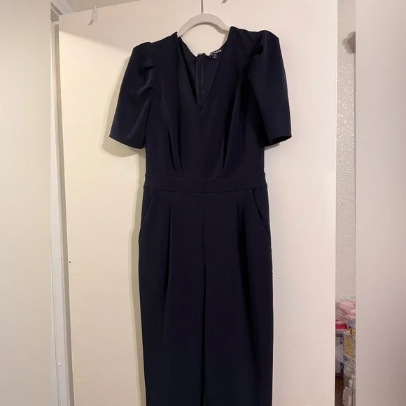 Express blue jumpsuit ruffle sleeve - Picture 4 of 10